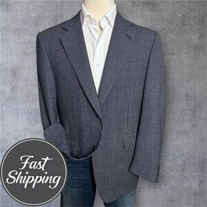 Vintage CANALI Mens Blazer Sport Coat 2-Button Jacket 44R (US) 54R EU Blue Plaid